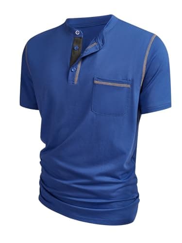 Hardaddy Men's Short Sleeve Henley Shirts Casual Summer Lightweight Button Henley Solid T-Shirt Tops Blue S - Image 1