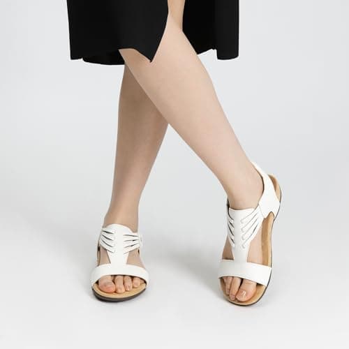 Rihero White Orthopedic Sandals for Women Arch Support Comfortable Casual Summer Orthotic Flat Sandals for Beach Walking Size 11 - Thumbnail 2