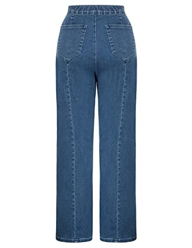 Women's Wide Leg Jeans Vintage Stretch High Waisted Work Office Denim Pants Summer Fall Size 20 Size 22 Light Blue - Thumbnail 4