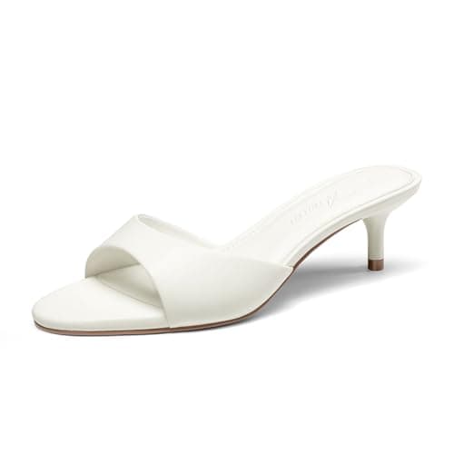 Athlefit Women's Kitten Heels Open Toe Comfortable Short Low Heels Slip On Dressy Summer Beige Heeled Sandals for Party Wedding Prom Size 6 - Image 1