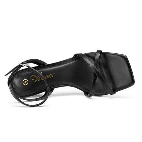 Athlefit Black Kitten Heels for Women Square Open Toe Strappy High Heels Comfortable Dressy Summer Graduation Ankle Strap Heeled Sandals Size 7.5 - Thumbnail 5