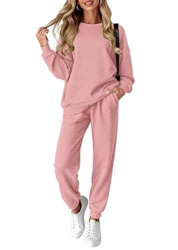 KIRUNDO Sweatsuits Women 2 Piece Outfit Matching Workout Lounge Sets Spring Fall Clothing Tracksuit Airport Travel Outfits(Pink,Medium) - Image 1