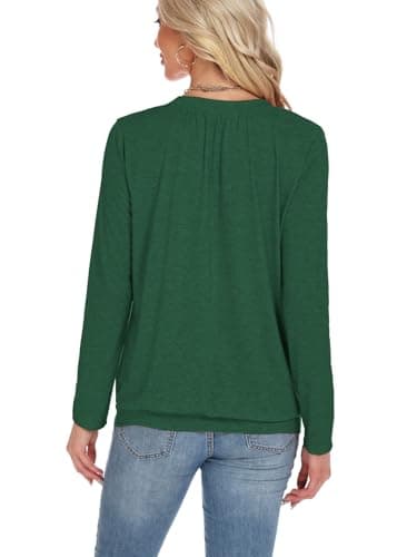 Long Sleeve Shirts for Women V Neck Casual Tops Women Long Sleeve Tops Basic T Shirts Outfits Womens Clothes 2025 (US, Alpha, X-Large, Regular, Regular, Forest Green) - Thumbnail 5