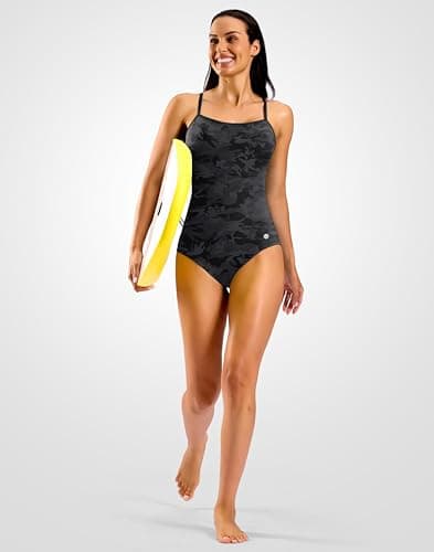 G Gradual Women's One Piece Athletic Swimsuit with Adjustable Straps Training Sport Swimwear Modest Bathing Suit for Women(Grey Camo/Black,S) - Thumbnail 6