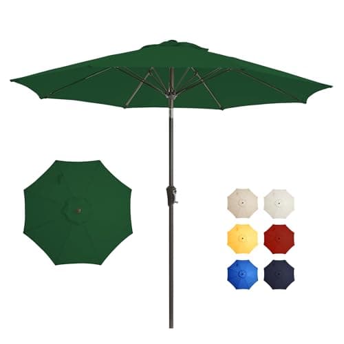 GREFORG 9FT Large Outdoor Patio Umbrella Pool Market Umbrella-UV Resistant, Easy Push Button Tilt and Crank, 8 Sturdy Ribs Heavy-Duty Table Umbrella for Deck, Backyard, Garden (Green) - Image 1