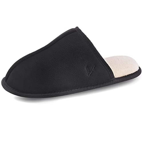VANSARTO Mens Scuff Slippers Micro Suede Memory Foam Slide Clogs Slip on Indoor Outdoor House Shoes, Black, Size 9-10 - Image 1