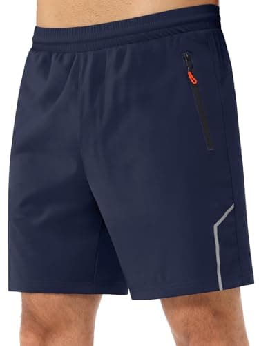 3rd hill Men's 7 inch Running Shorts with Zipper Pockets Quick Dry Athletic Gym Workout Shorts Lightweight Navy Blue S - Image 1