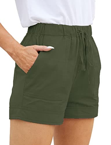 WROLEM Womens Comfy Drawstring Casual Elastic Waist Pocketed Loose Fit Shorts L Green - Image 1
