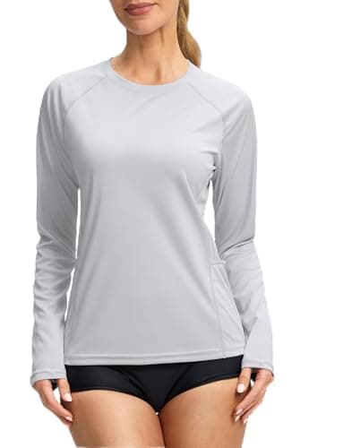 Viodia Rash Guard for Women UPF 50+ SPF UV Long Sleeve Shirts Sun Protection Quick Dry Hiking Swim Shirt with Pockets Light Grey XXL - Image 1