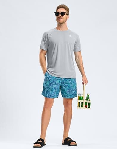 Pudolla Men's Rashguard Swim Shirts Short Sleeve UPF 50+ UV Fishing Shirts Quick Dry Water Beach Shirt(Light Grey XL) - Thumbnail 6