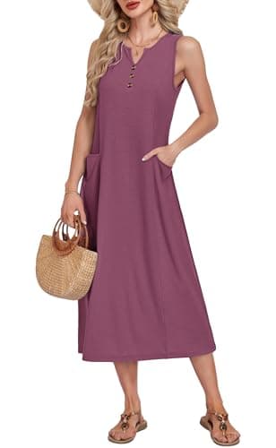 MOLERANI Sleeveless Midi Dress Button Down with Pockets Summer Beach Sundress Casual Long Dress for Women Vacation 2026, Mauve, L - Image 1