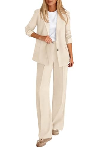 KIRUNDO Womens Suits 2 Piece Set Business Casual Blazer Jacket Wide Leg Dress Pants Suits Professional Work Office Outfits(Beige, Large) - Image 1
