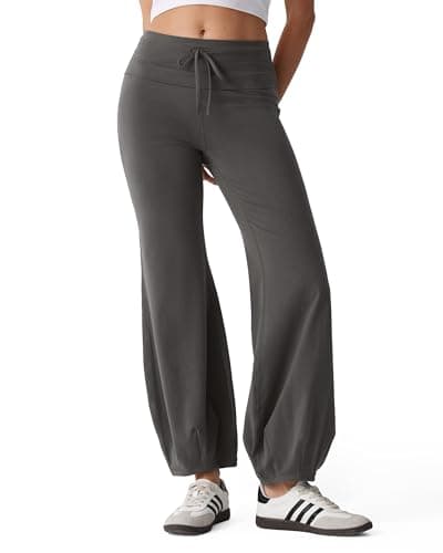 MOOSLOVER Women Quick Step Bubble Pants Drawstring High Waist Flare Leggings Casual Lounge Yoga Active Pant(S,Dark Gray) - Image 1