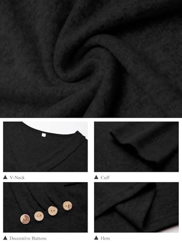GKBK Women 3/4 Sleeve Tunic Tops for Leggings V Neck Button Down Loose T Shirts 2026 Fall Summer Dressy Business Casual Blouse Pullover Sweatshirt Work Cute Trendy Sweater Outfit Clothes Black S - Thumbnail 4