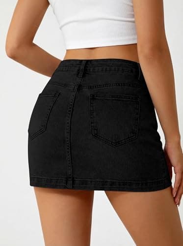 BISUAL Denim Mini Skirt High Waisted Jean Skirts for Women Sexy Stretch Denim Skirt with Shorts Underneath Casual Jean Skort Black L - Thumbnail 2