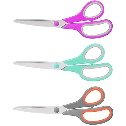 LSLCQW 3-Pack 8" Heavy Duty Scissors with Ultra Sharp Blades and Comfort Grip Handles - For Office, Home, School, Sewing, and Crafts (Mint, Grey, Purple) - Image 1