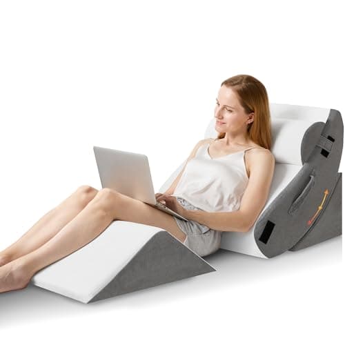 HABUTWAY 4Pcs Orthopedic Wedge Pillow, Bed Wedge Pillow for Sleeping, Post Surgery Foam Pillow for Back Pain Relief, Triangle Adjustable Support Pillow with Machine Washable Cover, White&Grey - Image 1