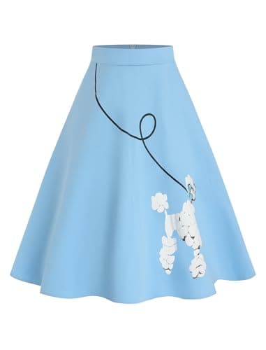 ZEZCLO Women's 50s Vintage Poodle Skirt Dog Printed High Waist Loose Fold Pleated A-line Zipper Skirts Blue White-Poodle XXL - Image 1