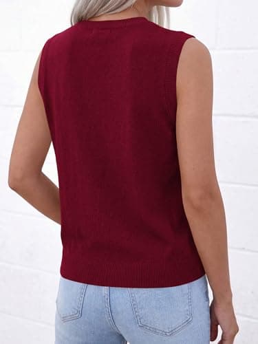 BTFBM Sweater Vest Women Casual Crewneck Loose Button Down Knit Sleeveless Cardigan 2026 Spring Clothes Summer Vest Tops(Burgundy, Small) - Thumbnail 3