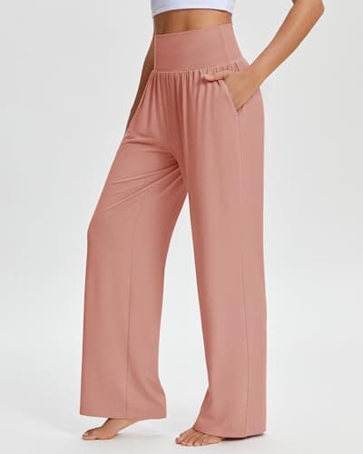 Stelle Wide Leg Lounge Pants for Women Casual Loose Yoga Sweatpants Comfy High Waisted Flowy Pants 26/28/30 Inseam Pink - Thumbnail 2