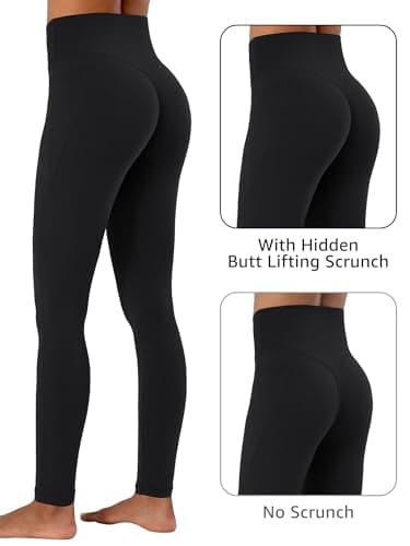 Sunzel Butt Lifting Scrunch Leggings for Women with Pockets No Front Seam Crossover Workout Booty Yoga Pants Tummy Control 28" Inseam Black Medium - Thumbnail 4