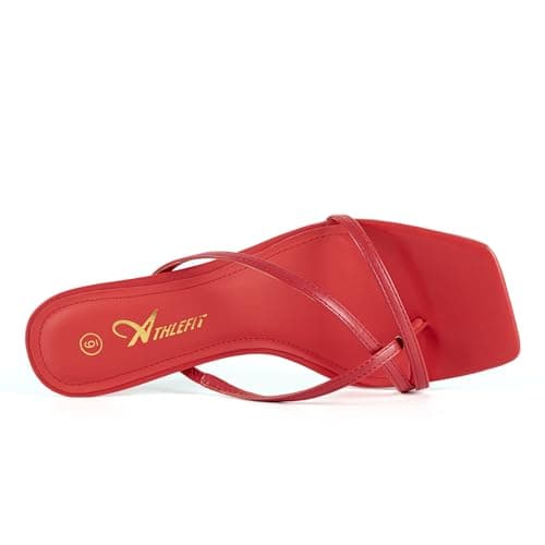 Athlefit Kitten Heels for Women Square Open Toe Strappy Flip Flop Heels Sexy Party Dress Shoes Thong Heeled Sandals Red Size 11 - Thumbnail 4