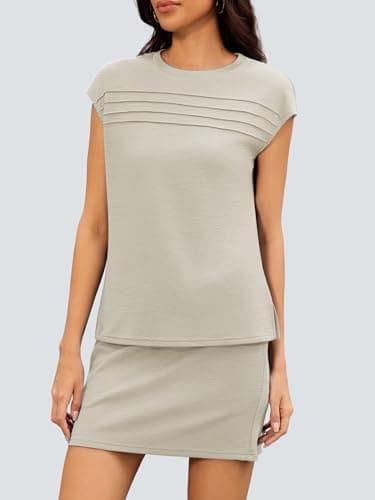 Casly Lamiit Two Piece Sets for Women Summer Tennis Dresses Shorts Golf Cruise Outfits Comfy Active Wear Workout Set with Pockets Going Out Dark Beige L - Thumbnail 4