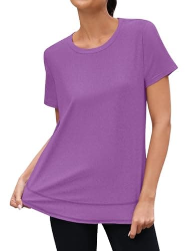 3rd hill Womens Workout Tops Short Sleeve Crewneck Sports Yoga Running Shirts Quick Dry Outfits Purple XXL - Thumbnail 4
