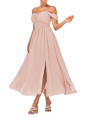 GRACE KARIN 2026 Women's Summer Sleeveless Off Shoulder Solid Flowy A Line Maxi Dresses Pink Apricot XXL - Image 1