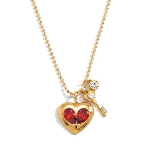 Lnmoieu Gold Heart Necklace for Women 14K Gold Plated Trendy Heart Pendant CZ Key Love Jewelry Gift for Women Girlfriend - Image 1