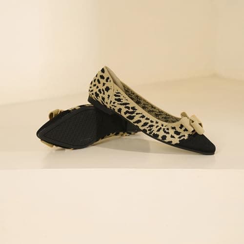 AHZEHRSE Flats Shoes Women Dressy Comfortable Work Shoes Leopard Print Flats Dress Shoes Breathable Mesh Flats Classic Pointed Toe Flats Knit Ballet Flats with Bow - Thumbnail 5