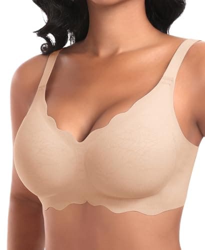 Ganado Wireless Bras for Women No Underwire Scalloped Seamless Bras with Support and Lift Padded T Shirt Bra Comfort Bralette (Nude, Small) - Image 1
