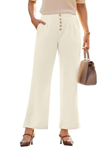 Dokotoo Women's Pants 2025 Spring High Waisted Wide Leg Waffle Knit Buttons Side Pockets Trousers Lounge Pants Casual Dressy Apricot XX-Large - Image 1