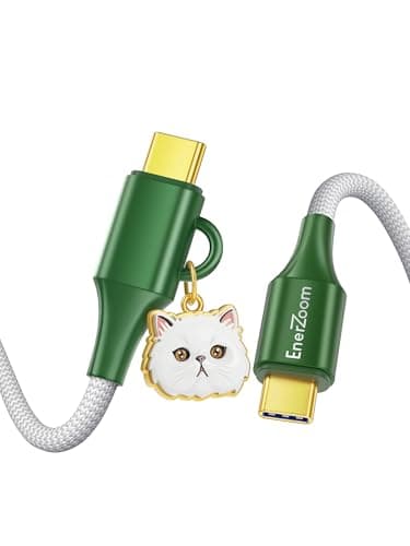 enerzoom 240W USB C to USB C Cable for Pet Lover [3.3ft], Cute Unique Pet Charm SGS Certified Fast Charging Nylon Braided 30000 Bends Thoughtful Daily Gift for True Dog and Cat Lovers - Persian - Image 1
