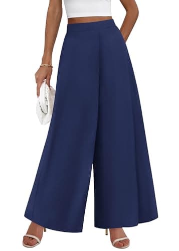 KIRUNDO Palazzo Pants for Women Dressy 2026 Spring Slacks Wide Leg High Waisted Business Casual Work Trousers with Pockets(Navy, X-Large) - Image 1