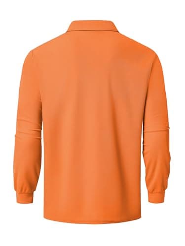 Promen polo Men's Classic Long Sleeve Polo Shirts Casual Lightweight Solid Golf Shirts with Pocket Orange XL - Thumbnail 2