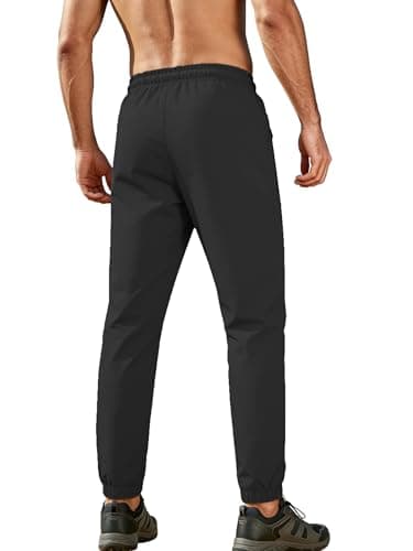 Mens Hiking Pants Joggers Sweatpants with Pockets Water Resistant Quick Dry Lightweight UPF 50+ Cargo Elastic Waist Drawstring Casual Work Athletic Jogging Black L - Thumbnail 2