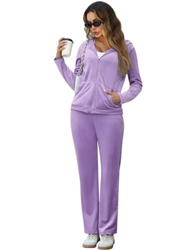 Marvmys Womens Velour Sweatsuits Sets Sweat Suit 2 Piece Outfits Velvet Tracksuit Jogging Workout Set with Jacket Lilac XL - Image 1