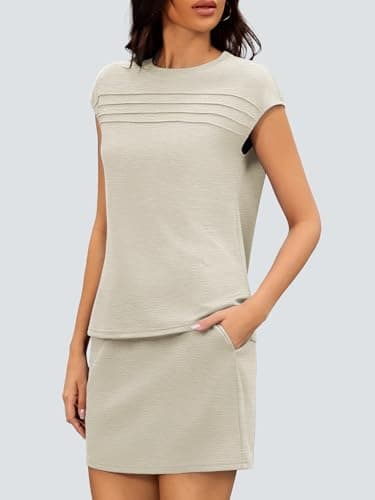 Casly Lamiit Two Piece Sets for Women Summer Tennis Dresses Shorts Golf Cruise Outfits Comfy Active Wear Workout Set with Pockets Going Out Dark Beige L - Thumbnail 2