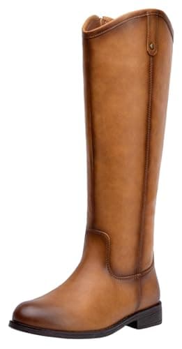 Vepose Women's Knee High Boots 956 Camel Zipper Casual Weather Tall Fashion Retro Vegan Boots for Women Size 9.5(CJY956 Camel pu 09.5) - Image 1