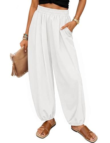 ZESICA Women's High Waisted Wide Leg Palazzo Pants 2026 Summer Lounge Pant Beach Travel Vacation Trousers Outfits White Meidum - Image 1