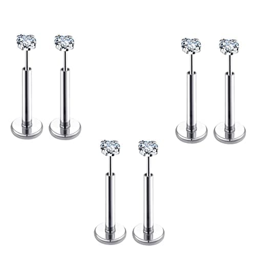 COTATI 20G Flat Back Earrings Stud Threadless Tragus Cartilage Lip Medusa Piercing Jewelry Hypoallergenic (Silver,20G 2/2/2mm CZ) - Image 1