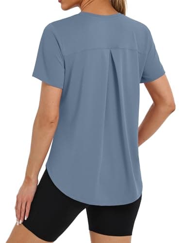 BKRIVE Short Sleeve Workout Tops Women Quick Dry Lightweight Loose Fit Shirts Dustyblue L - Image 1