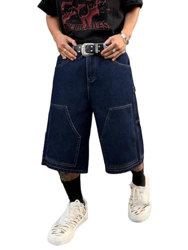 DISLANBO Mens Baggy Jeans Shorts Loose Fit Multiple Pockets Wide-Leg Denim Shorts Below Knee Hip Hop Streetwear - Image 1