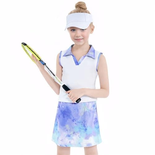 Gogokids Girls Tennis Dress with Shorts Golf Polo Tank Top and Skorts Sets with Pockets Athletic Workout Outfit Sets, Purple(160/13-14 Years) - Image 1
