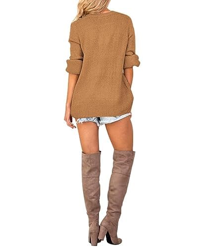 LookbookStore Fall Old Money Sweater for Women Baggy Sweaters V Neck Knit Sweater Top Size XX-Large Size 20 22 - Thumbnail 2