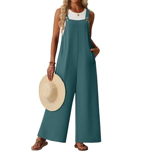Lepunuo Plus Size Overalls for Women Summer Boho Floral Jumpsuits Wide Leg Flowy Casual Rompers for Women with Pockets - Image 1
