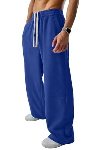 JMIERR Mens Baggy Loose Fit Raw Hem Sweatpants Casual Drawstring Pants Y2K Wide Leg Stretchy Pants with Pockets Dark Blue - Image 1
