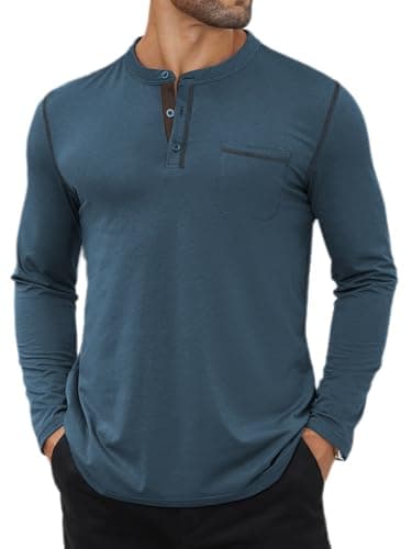 Hardaddy Men's Color Contrast Henley Shirt Long Sleeve Button T-Shirt Lightweight Henley Tshirt for Men Basic Pullover Shirt with Pocket Deep Blue XXL - Image 1