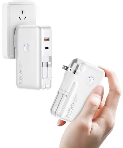 QiSa Portable Charger, Power Bank, 16000mAh Power Bank Built-in AC Wall Plug and Cables, PD 30W and QC4.0 Fast Charger for iPhone and Android Phones and Most Electronic Devices (White) - Image 1